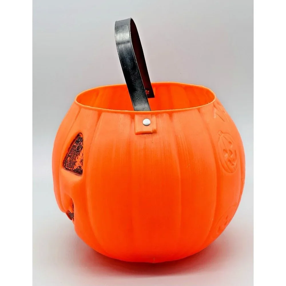 AJ Renzi Halloween Blow Mold Trick Or‎ Treat Pumpkin Cat Bucket 2 Sided Vintage